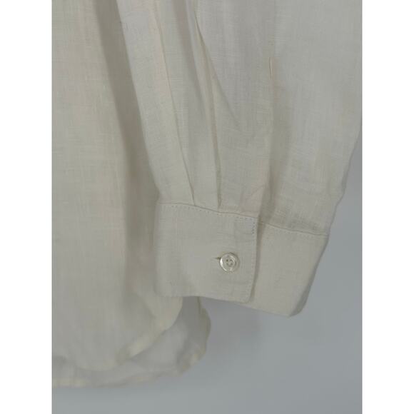 J. McLaughlin Fallon Blouse 100% Linen Off White Button Closure Accents Casual S - Picture 5 of 11